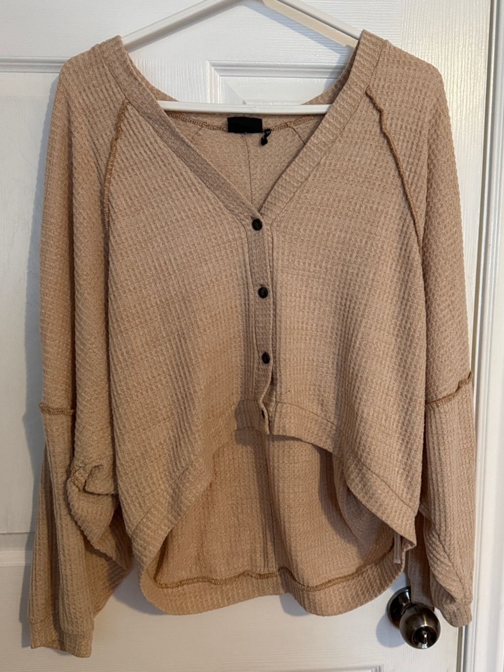 Urban Outfitters Taupe Waffle-Knit Button-Front Sweater